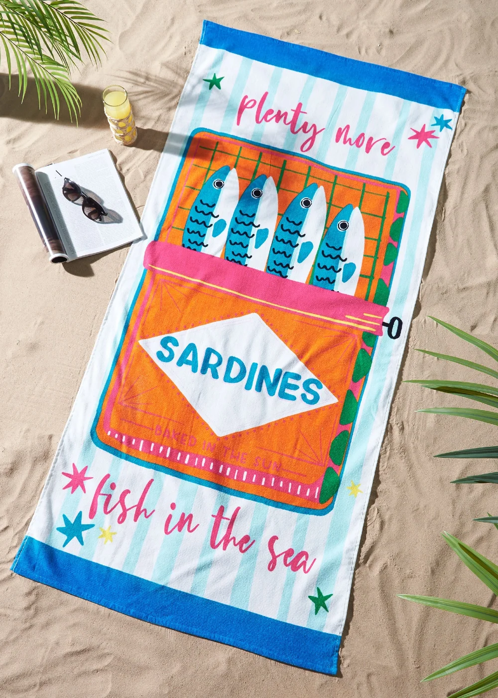 Catherine Lansfield Sardines Cotton Beach Towel Blue - One Size Image 1