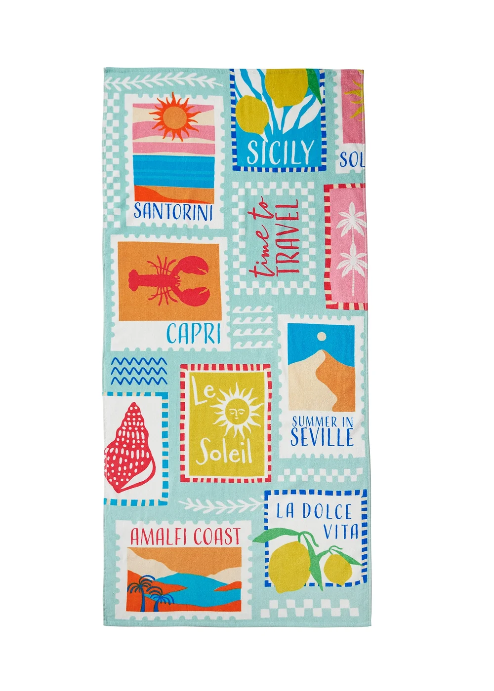 Catherine Lansfield Postcards Cotton Beach Towel Sage Green - One Size Image 3