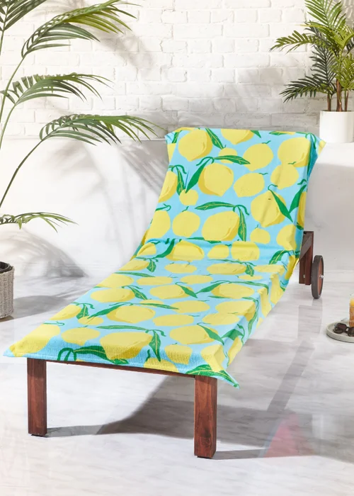 Catherine Lansfield Lemons Cotton Beach Sun Lounger Towel Aqua Blue - One Size Image 1