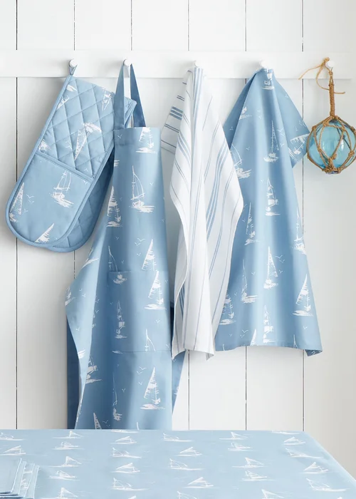 Catherine Lansfield Salcombe Boats Cotton Kitchen Adult Apron Blue - One Size Image 2