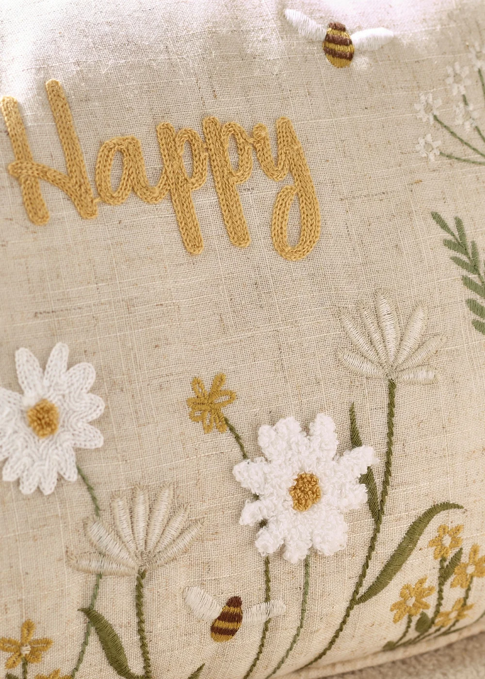Catherine Lansfield Bee Happy Embroidered 30x50cm Cushion Natural - One Size Image 2