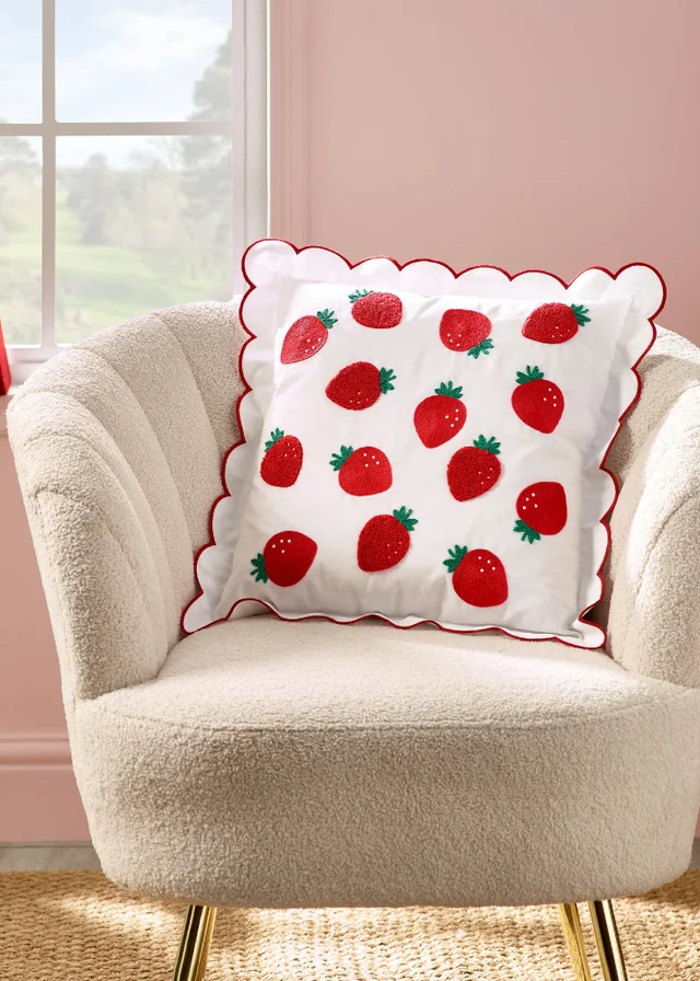 Catherine Lansfield Strawberry Embroidered 45x45cm Cushion Red