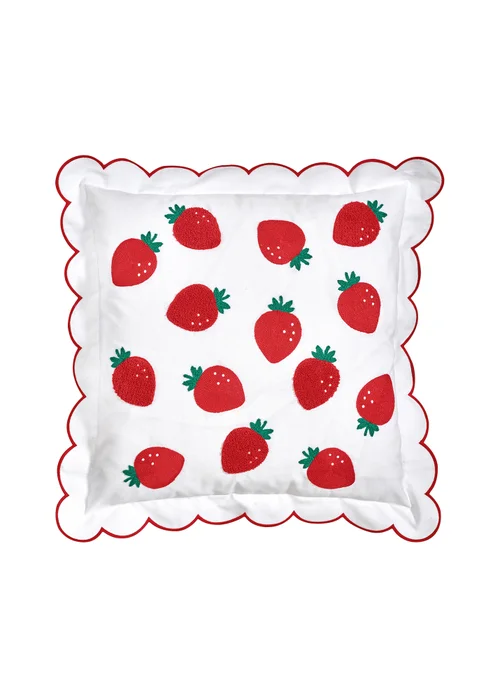 Catherine Lansfield Strawberry Embroidered 45x45cm Cushion Red - 45cm x 45cm Image 3