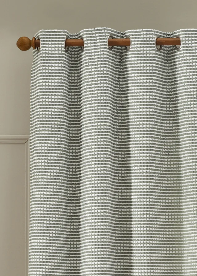 Catherine Lansfield Stab Stitch Lined Eyelet Curtains Sage Green