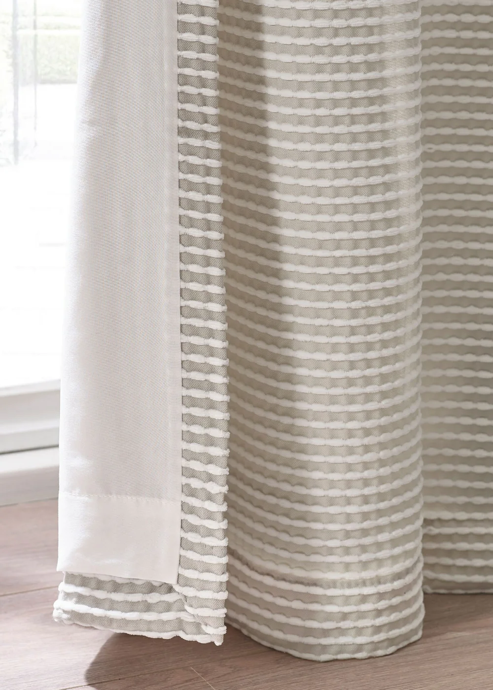 Catherine Lansfield Stab Stitch Lined Eyelet Curtains Natural - 46W X 54D (116x137cm) Image 3