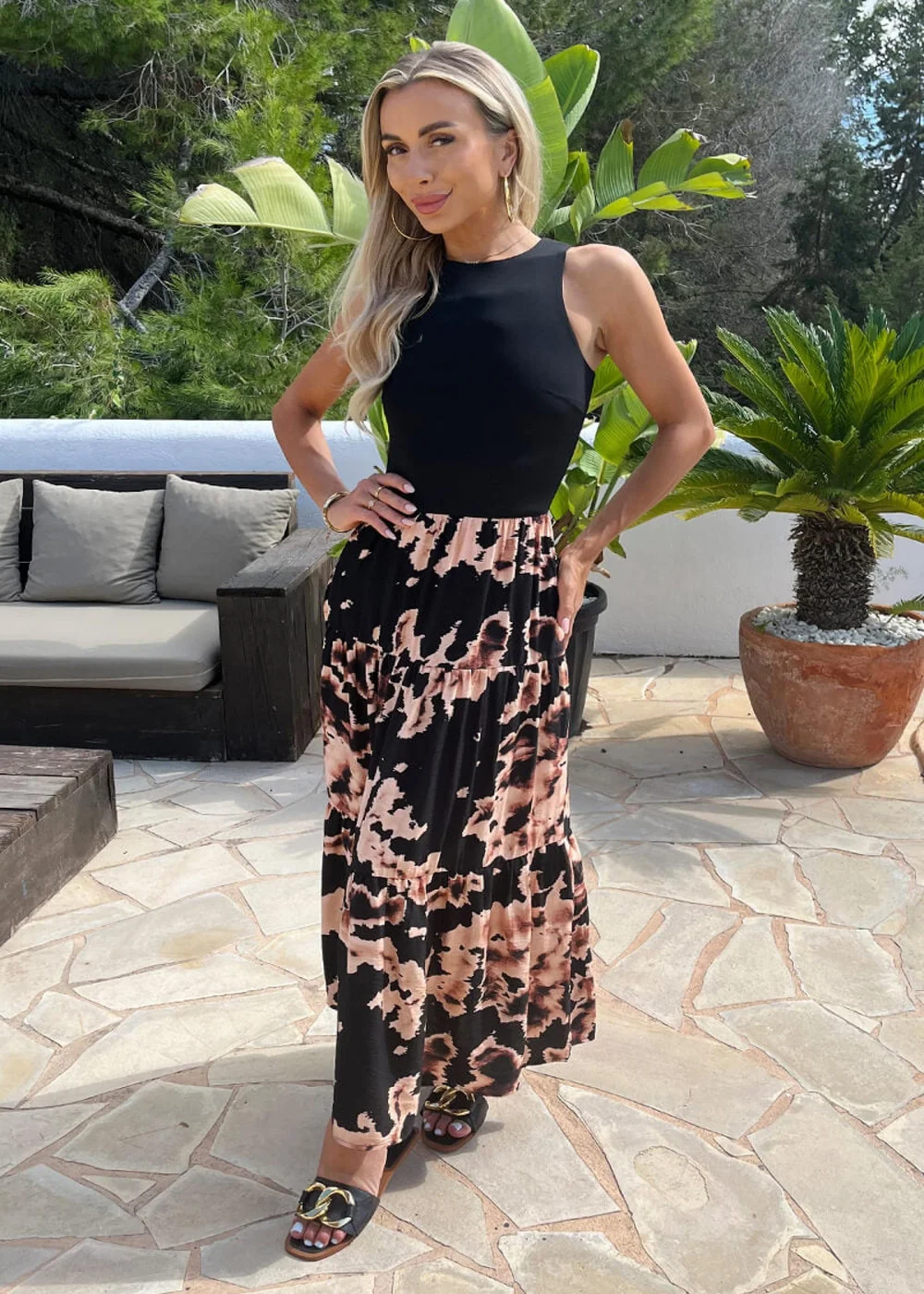 AX Paris Black Abstract Print 2 In 1 Smock Midi Dress - 8 Image 2