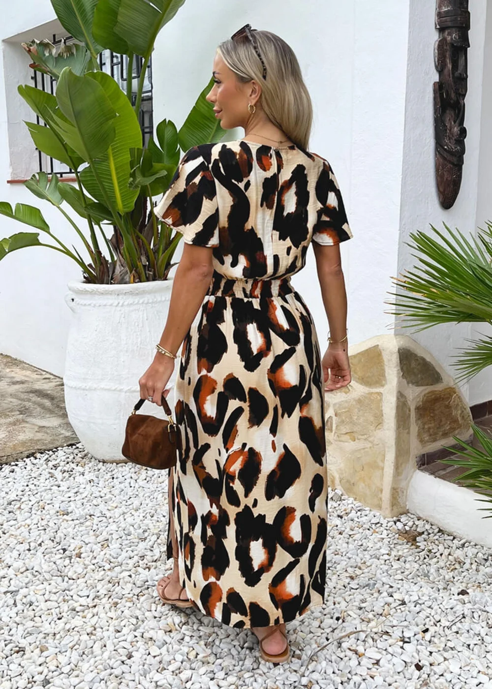 AX Paris Brown Bold Leopard Print Flutter Sleeve Midi Dress - 10 Image 5