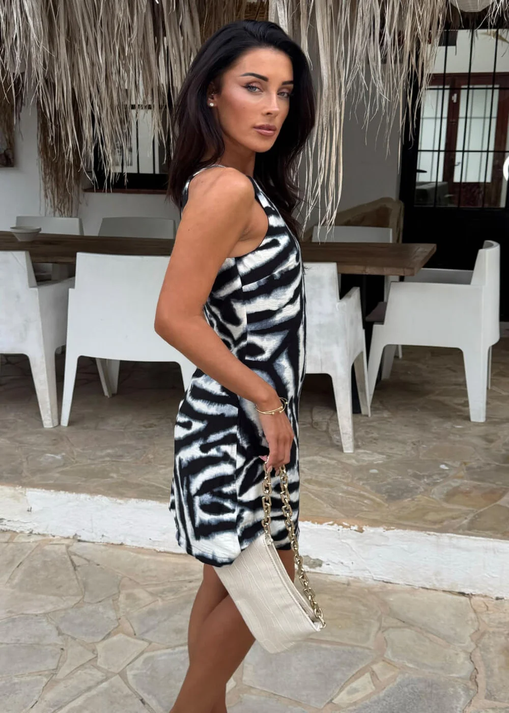 AX Paris Black & White Animal Print Racer Neck Slip Mini Dress - 16 | Matalan AX Paris Black & White Animal Print Racer Neck Slip Mini Dress - 16 | Matalan