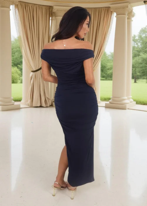 AX Paris Navy Off Shoulder Wrap Top Ruched Skirt Midi Dress - 8 Image 5