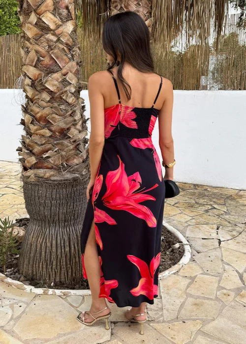 AX Paris Black & Coral Red Floral Print Strappy Slip Midi Dress - 8 Image 5