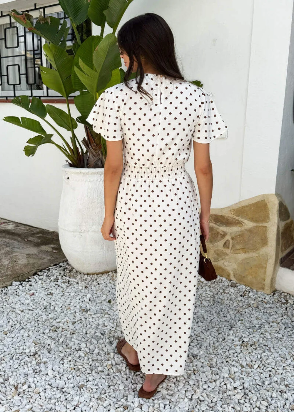 AX Paris Cream & Brown Polka Dot Flutter Sleeve Midi Dress - 14 | Matalan AX Paris Cream & Brown Polka Dot Flutter Sleeve Midi Dress - 14 | Matalan