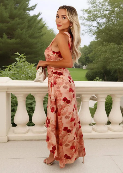 AX Paris Blush Rose Print One Shoulder Dipped Hem Midi Dress - 12 Image 5