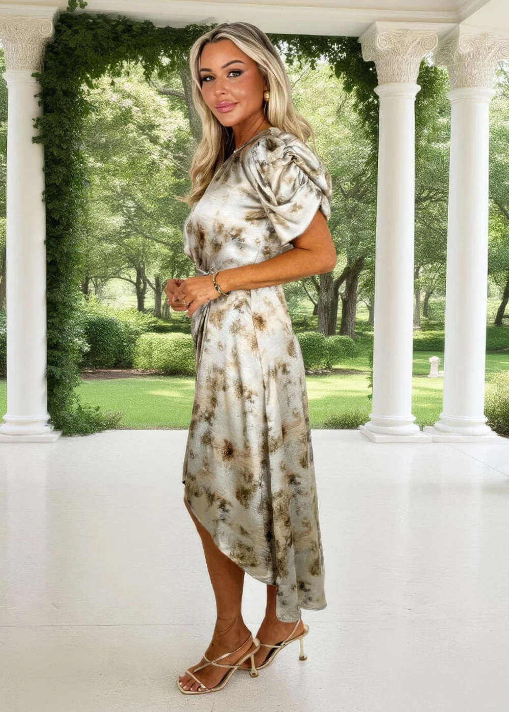AX Paris Multi Smudge Print Puff Sleeve Gathered Side Midi Dress - 8 Image 4