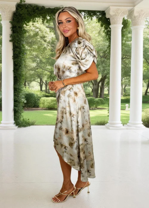 AX Paris Multi Smudge Print Puff Sleeve Gathered Side Midi Dress - 8 Image 4