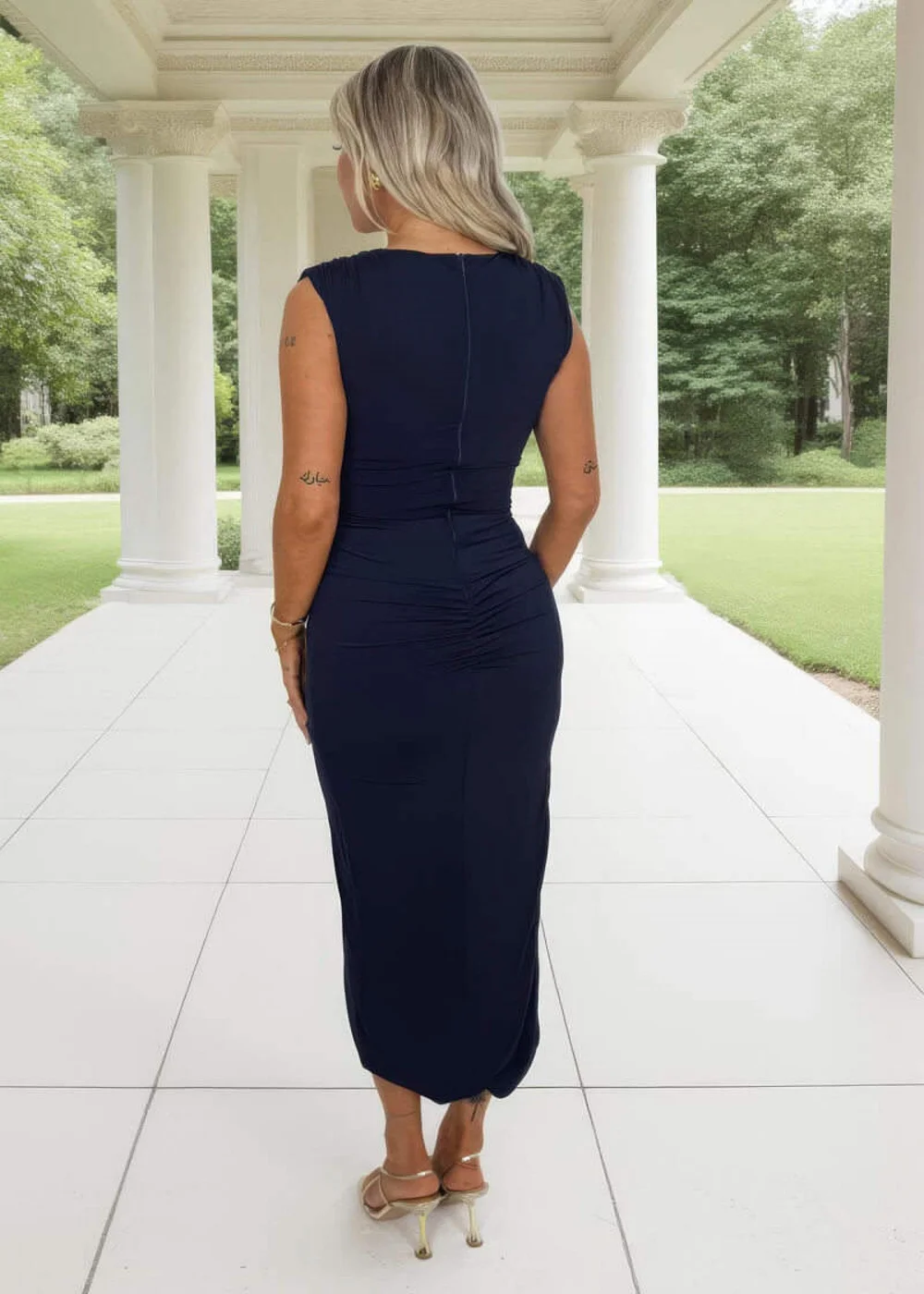 AX Paris Navy Draped Sash Top Wrap Skirt Midi Dress - 10 Image 5