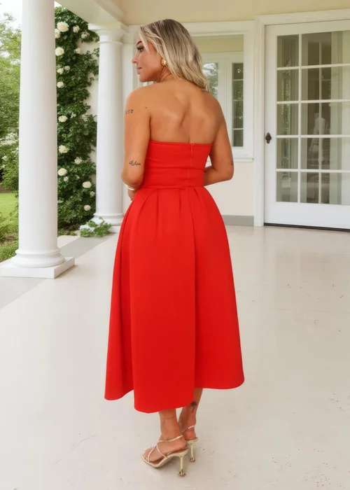 AX Paris Blood Orange Bandeau A-Line Skirt Midi Dress - 12 Image 5
