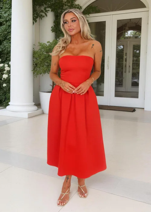 AX Paris Blood Orange Bandeau A-Line Skirt Midi Dress - 12 Image 3