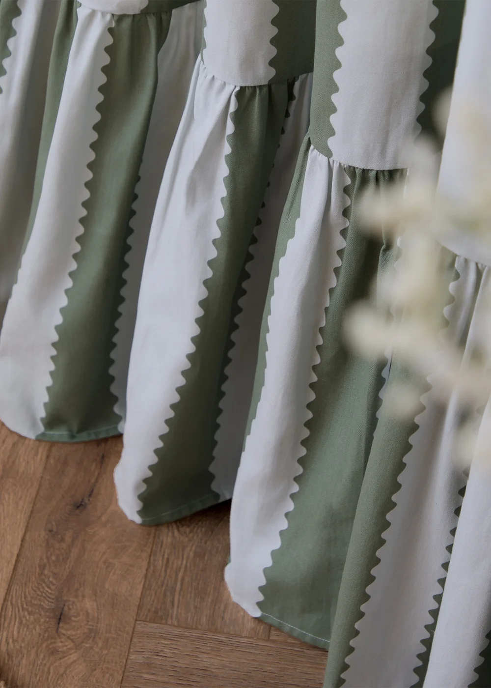 Wylder Birdie Stripe Ruffle Baygreen/Mist Pencil Pleat Curtain Pair - 46W X 54D (117x137cm Image 4