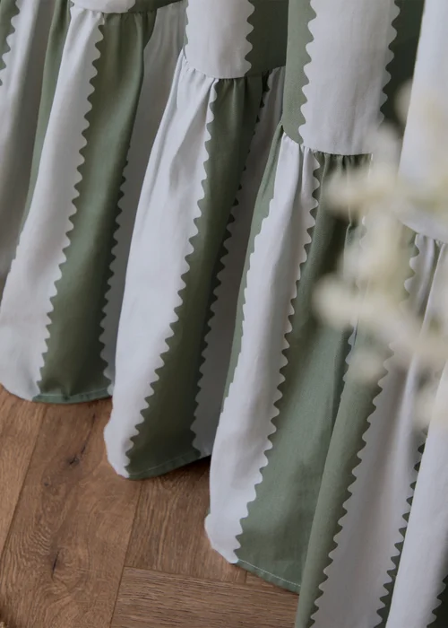 Wylder Birdie Stripe Ruffle Baygreen/Mist Pencil Pleat Curtain Pair - 46W X 54D (117x137cm Image 4