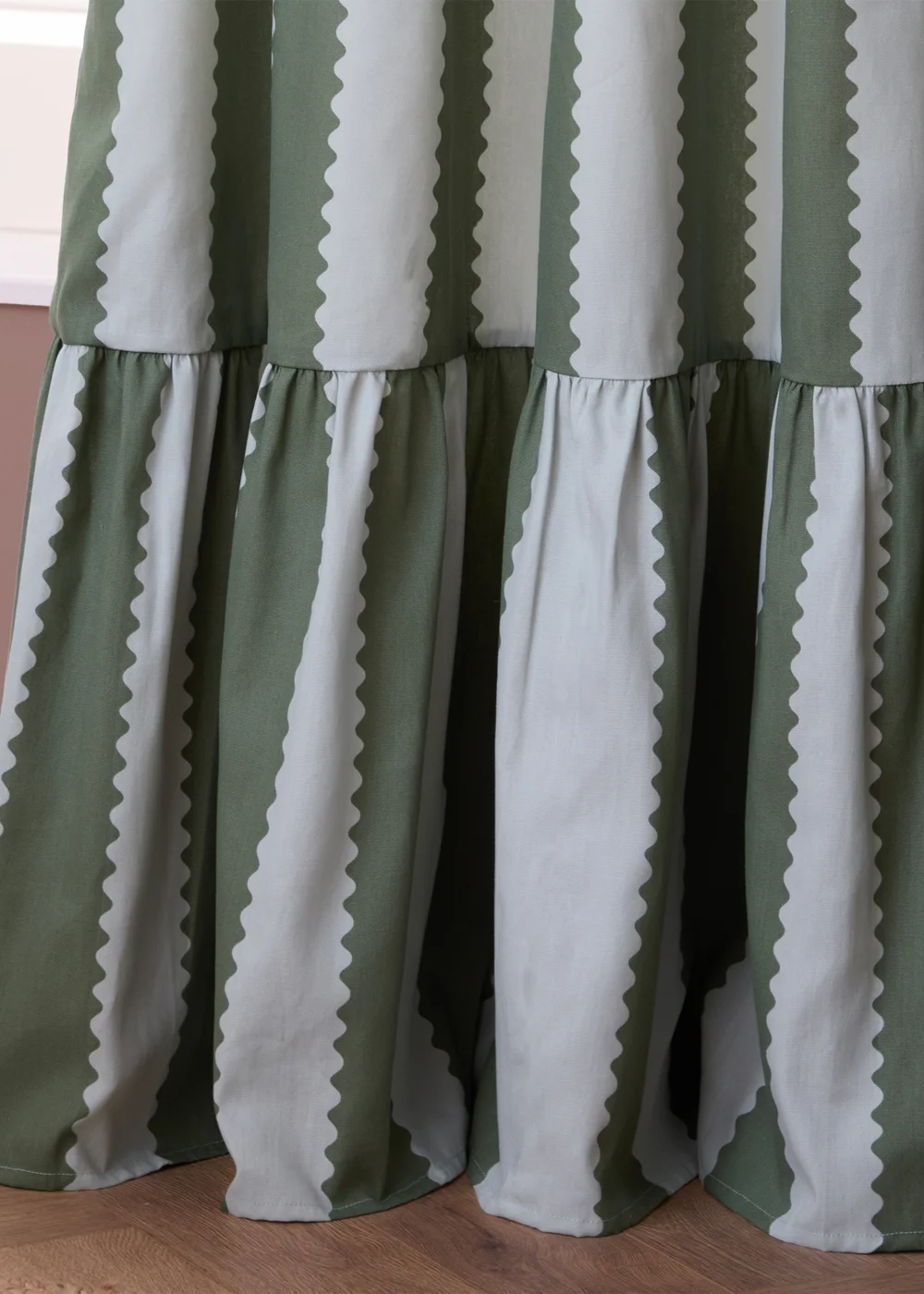 Wylder Birdie Stripe Ruffle Baygreen/Mist Pencil Pleat Curtain Pair - 46W X 54D (117x137cm Image 3