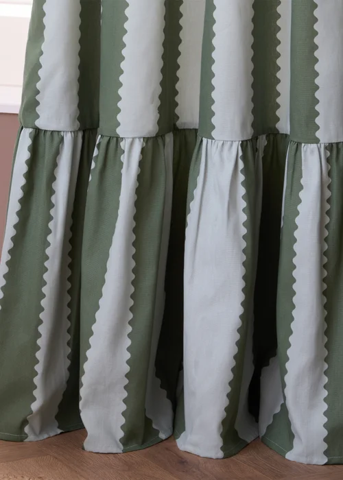 Wylder Birdie Stripe Ruffle Baygreen/Mist Pencil Pleat Curtain Pair - 46W X 54D (117x137cm Image 3