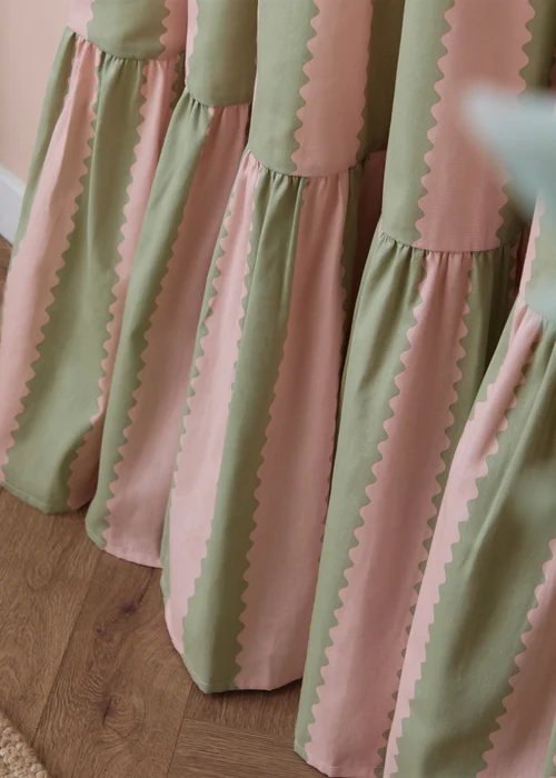 Wylder Birdie Stripe Ruffle Pink/Green Pencil Pleat Curtain Pair - 66W X 54D (168x137cm) Image 4
