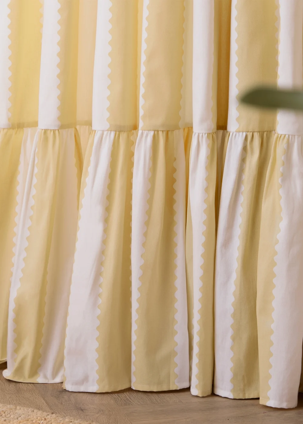 Wylder Birdie Stripe Ruffle Butter Yellow Pencil Pleat Curtain Pair - 46W X 54D (117x137cm Image 3