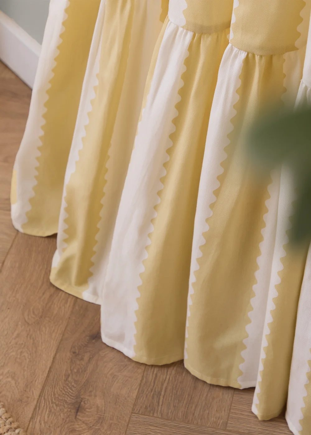 Wylder Birdie Stripe Ruffle Butter Yellow Pencil Pleat Curtain Pair - 46W X 54D (117x137cm Image 4