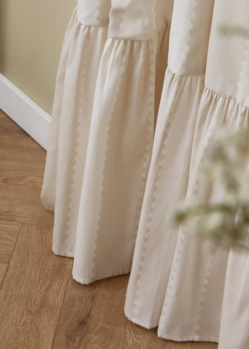Wylder Birdie Stripe Ruffle Oat/Milk Pencil Pleat Curtain Pair - 46W X 54D (117x137cm Image 4