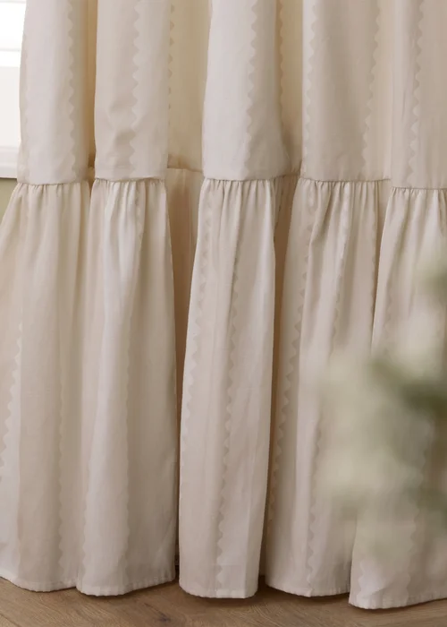 Wylder Birdie Stripe Ruffle Oat/Milk Pencil Pleat Curtain Pair - 46W X 54D (117x137cm Image 3