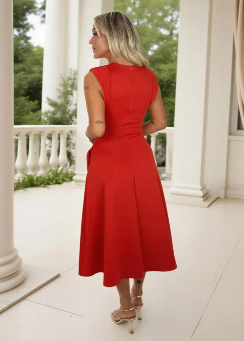 AX Paris Red Round Neck A-line Skirt Midi Dress - 10 Image 5