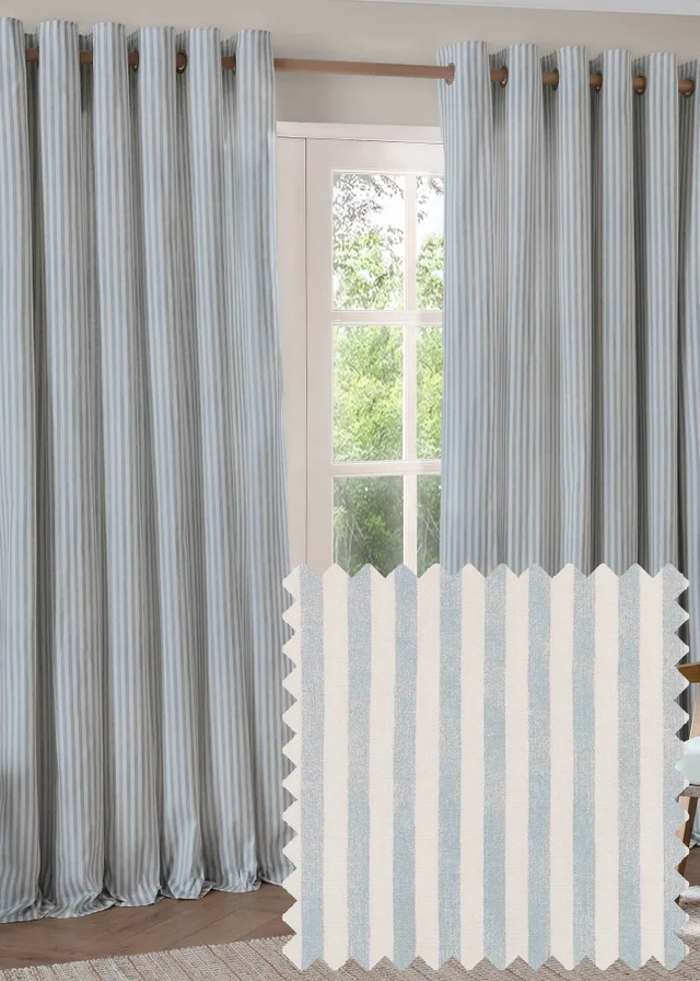 Yard Hebden 100% Cotton Blackout Mineral Blue Eyelet Curtain Pair