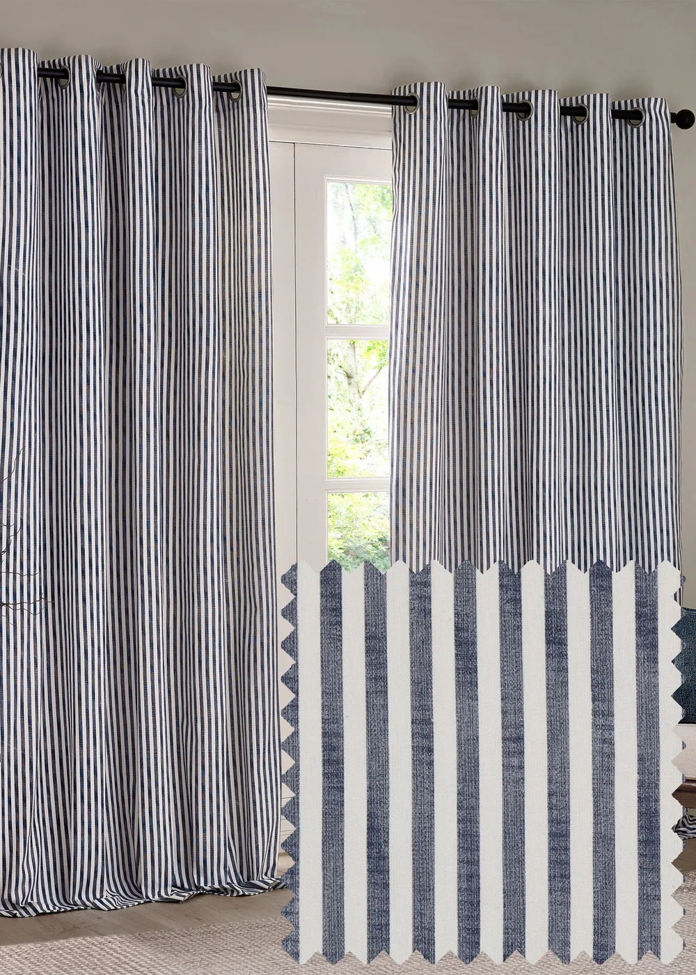 Yard Hebden 100% Cotton Blackout Navy Eyelet Curtain Pair - 90W X 90D (228x228cm Image 1