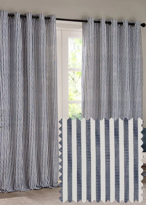 Yard Hebden 100% Cotton Blackout Navy Eyelet Curtain Pair - 90W X 90D (228x228cm Image 1