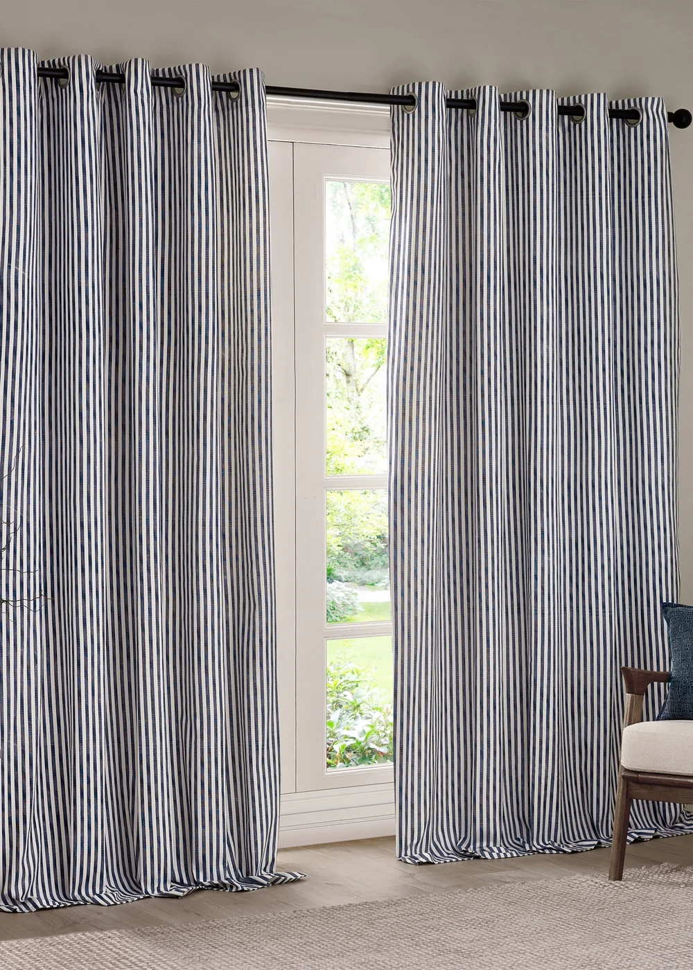 Yard Hebden 100% Cotton Blackout Navy Eyelet Curtain Pair - 90W X 90D (228x228cm Image 2