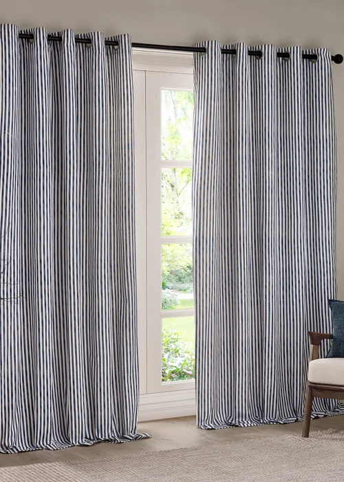Yard Hebden 100% Cotton Blackout Navy Eyelet Curtain Pair - 90W X 90D (228x228cm Image 2