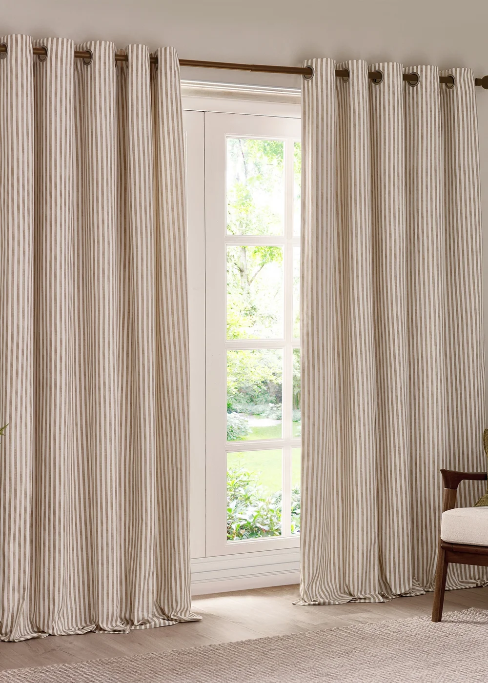 Yard Hebden 100% Cotton Blackout Natural Eyelet Curtain Pair - 90W X 54D Image 2