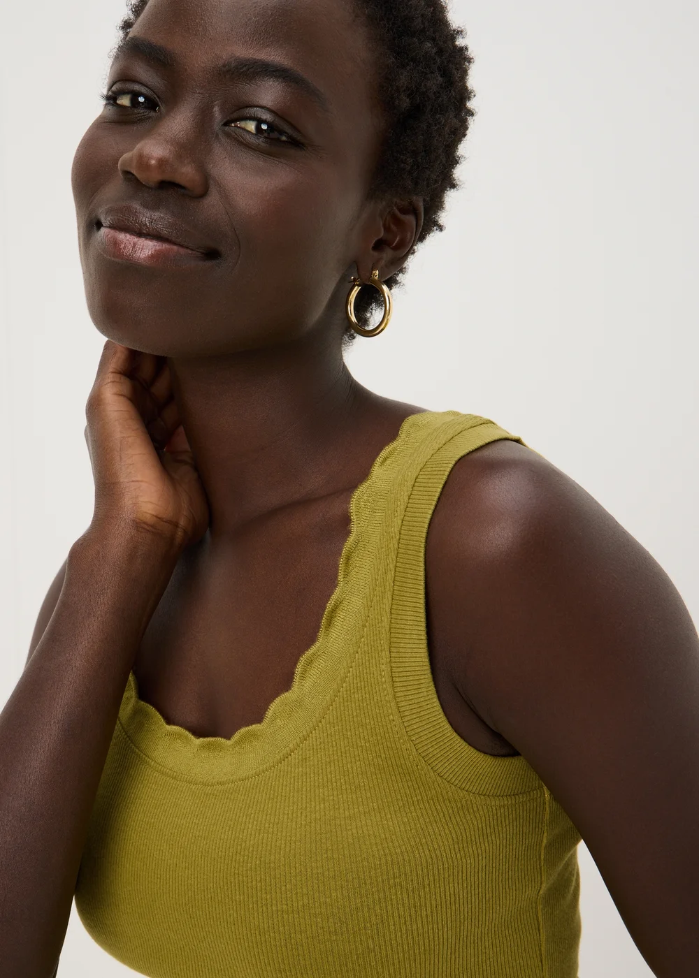 Olive Scallop Neck Vest Top - 8 Image 3