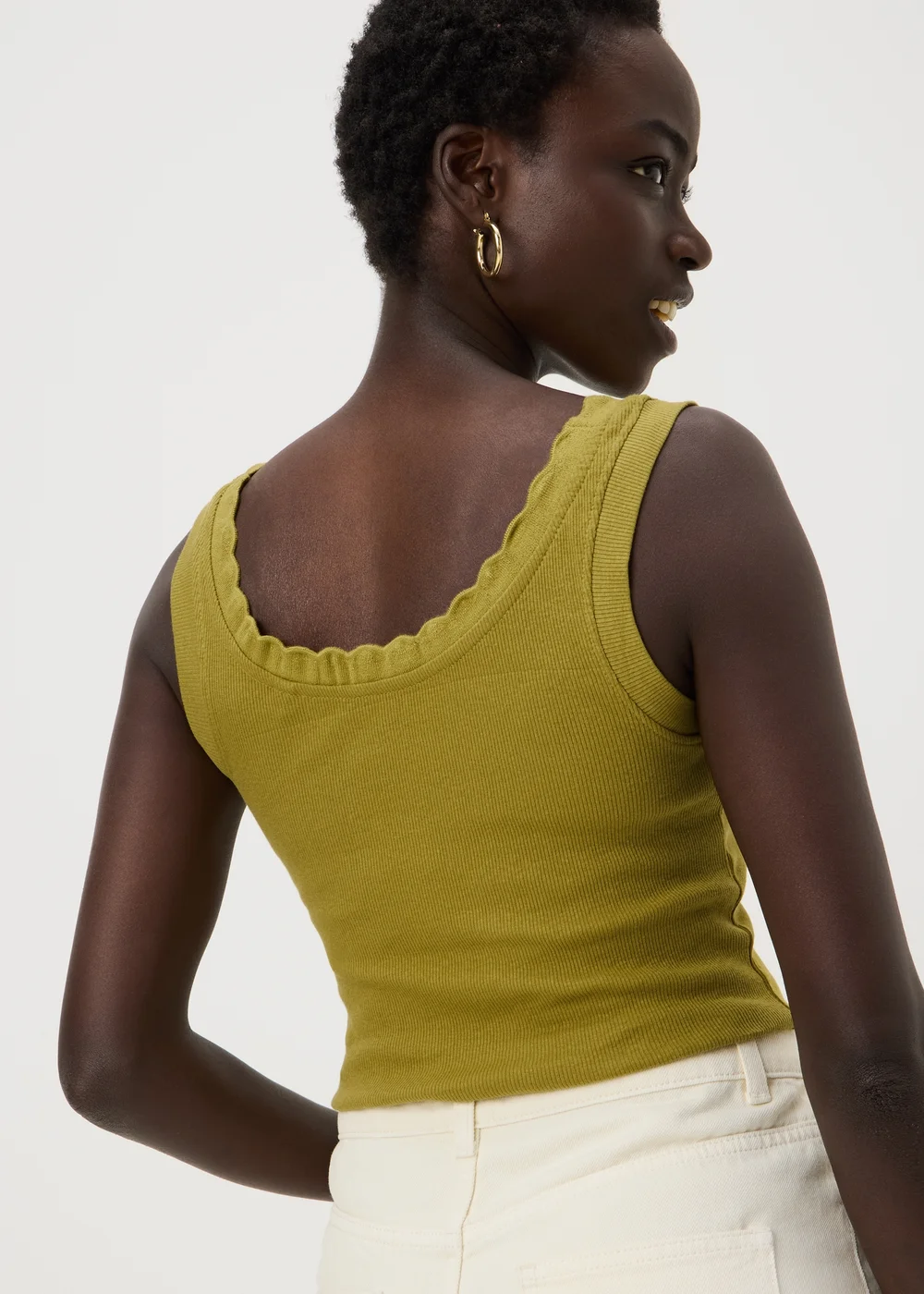 Olive Scallop Neck Vest Top - 8 Image 2