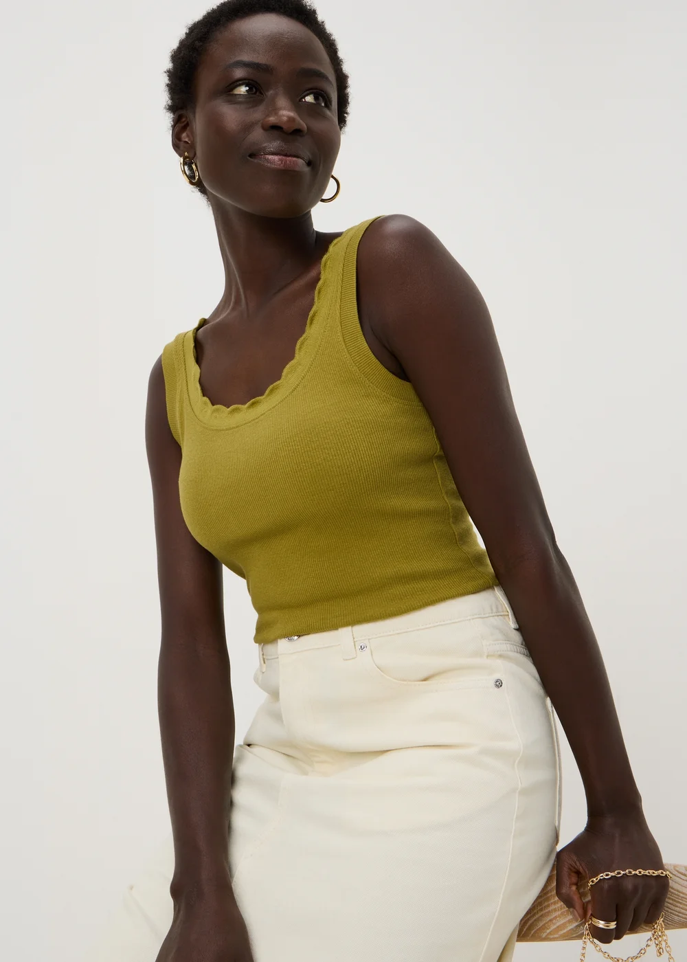 Olive Scallop Neck Vest Top - 8 Image 1