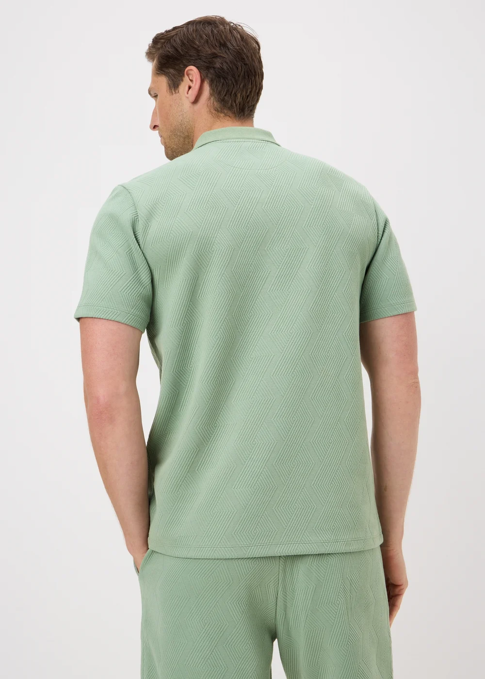 Iceberg Green Diamond Textured Co Ord Polo Shirt - M Image 2