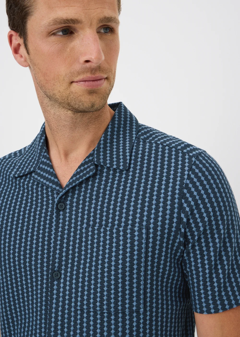 Blue Diamond Textured Co Ord Shirt - Small Image 3