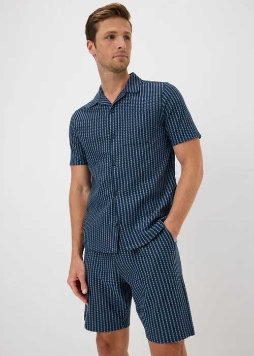 Blue Diamond Textured Co Ord Shirt - Small Image 1