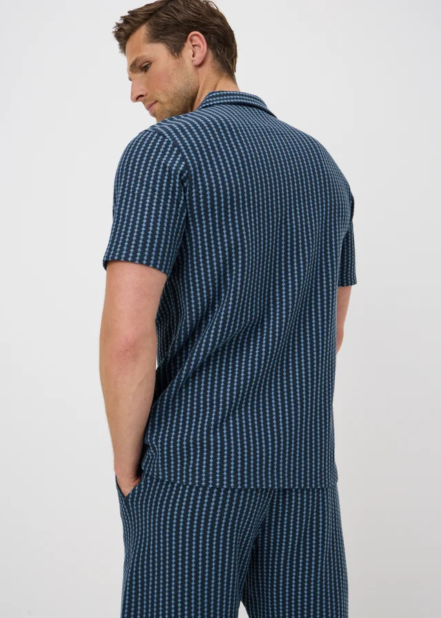 Blue Diamond Textured Co Ord Shirt