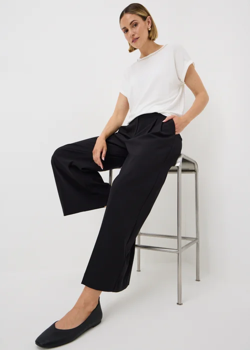 White Embellished Neck Trim T-Shirt - 12 Image 3