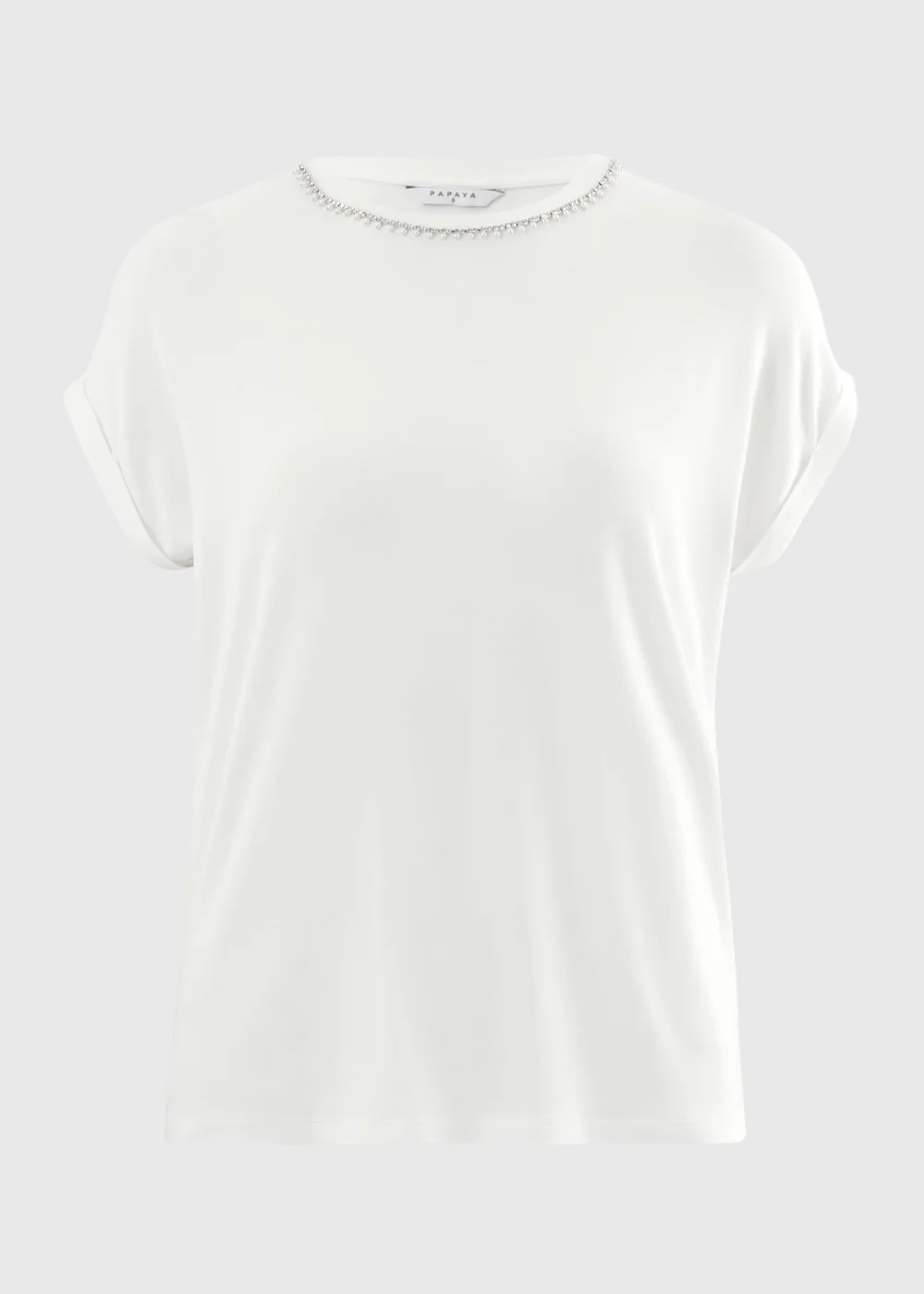 White Embellished Neck Trim T-Shirt - 12 Image 4