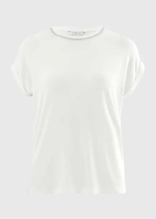 White Embellished Neck Trim T-Shirt - 12 Image 4