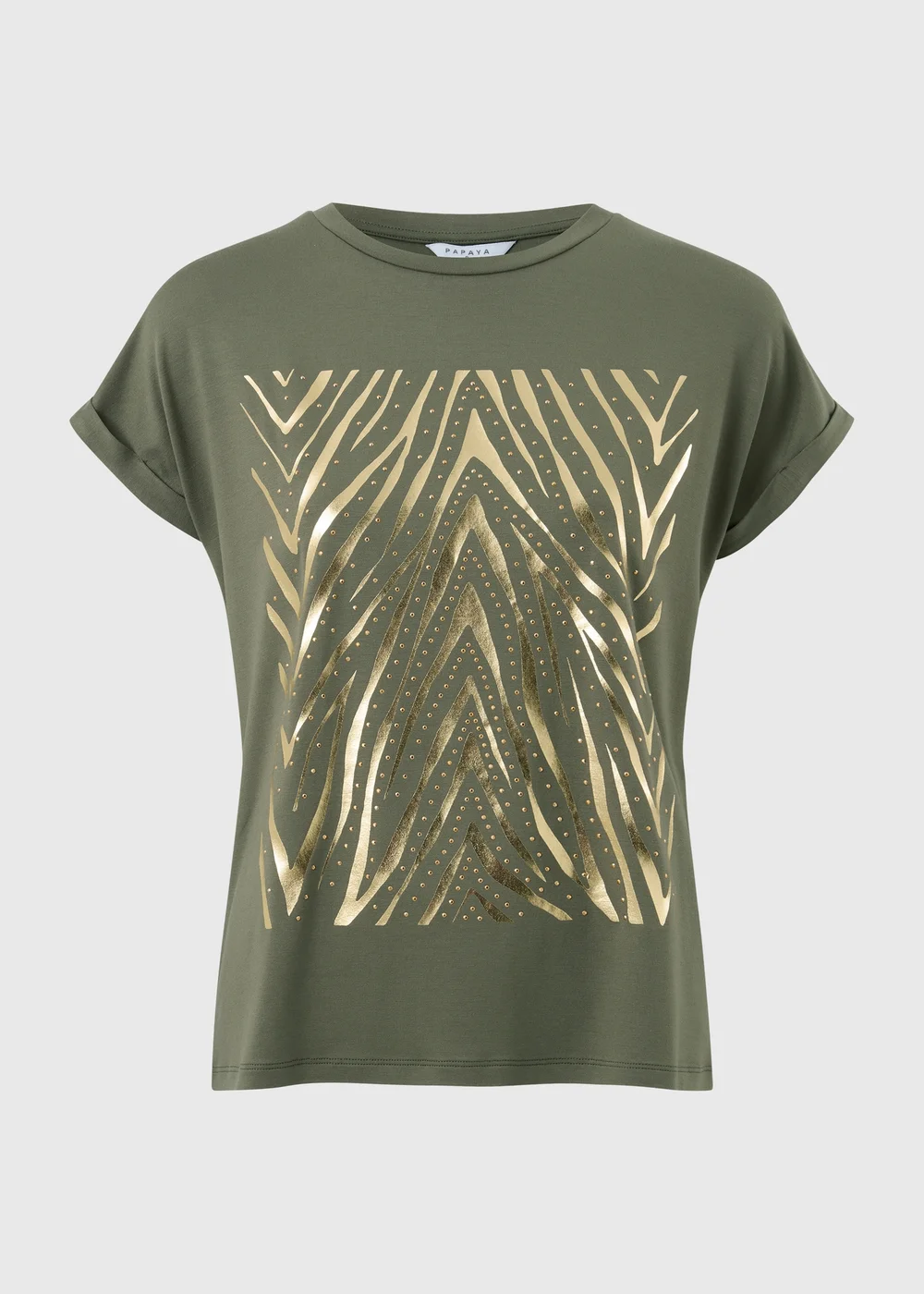 Khaki Zebra Foil Hot Fix Embellished T-Shirt - 10 Image 4