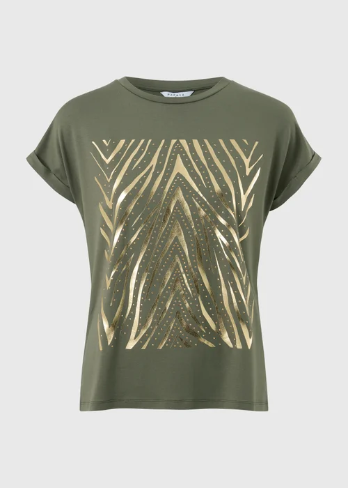 Khaki Zebra Foil Hot Fix Embellished T-Shirt - 10 Image 4