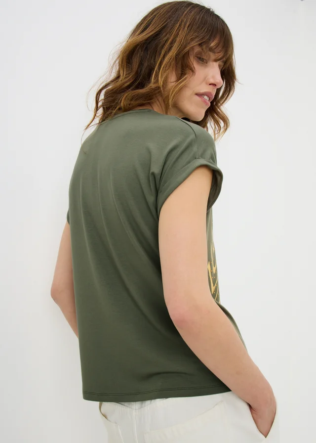 Khaki Zebra Foil Hot Fix Embellished T-Shirt
